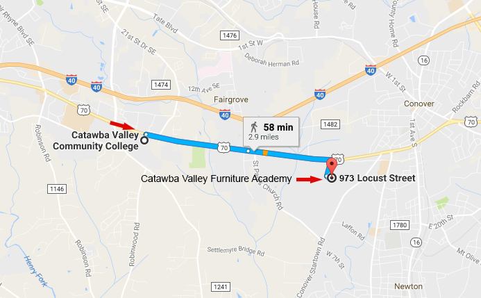 Map to Catawba Valley Furniture Academy