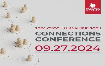 Social graphic that reads "2024 Human Services Connections Conference: 9/27/24" with Catawba Valley Community College logo